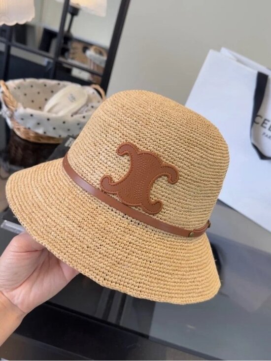 CELINE Natural Straw Bucket Hat Triomphe OS main image 9